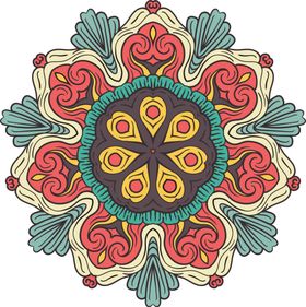 彩色复古花纹透明底免抠图