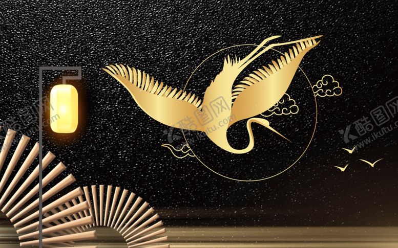 编号：56227505070718262981【酷图网】源文件下载-白鹤国潮创意图案背景墙