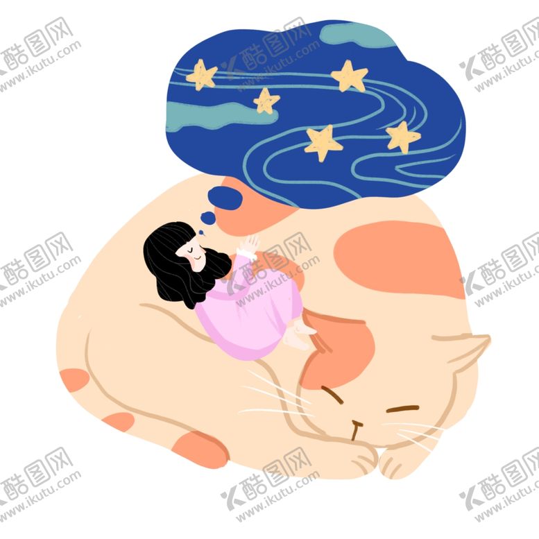 编号：52941504210125559890【酷图网】源文件下载-猫咪睡觉插画