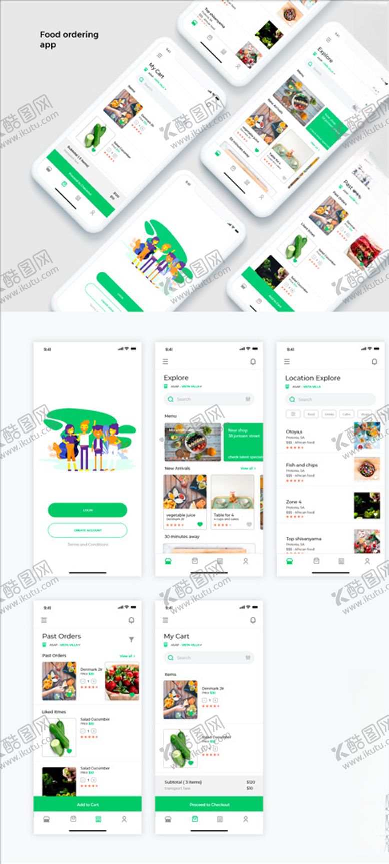 编号：83504007092004586908【酷图网】源文件下载-xd外卖绿色UI设计登录页首页