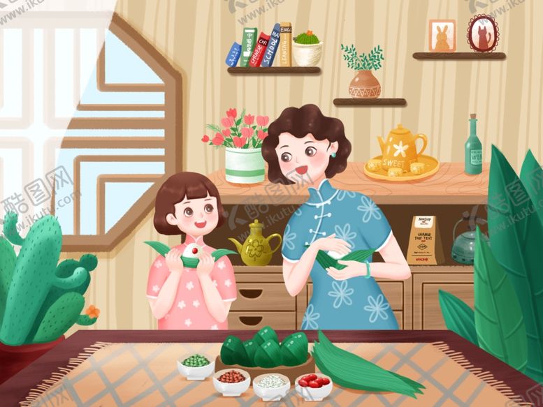 编号：63459904200011515313【酷图网】源文件下载-古风旗袍母女