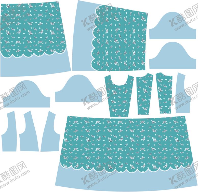 编号：52823704040037479519【酷图网】源文件下载-浅绿色蕾丝服装纸样设计
