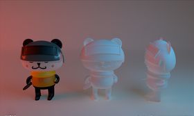 c4d卡通人物小猫可爱乒乓球