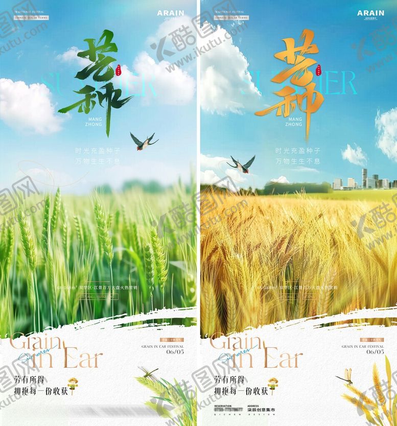 编号：20343305291028346320【酷图网】源文件下载-地产芒种小麦麦田质感海报
