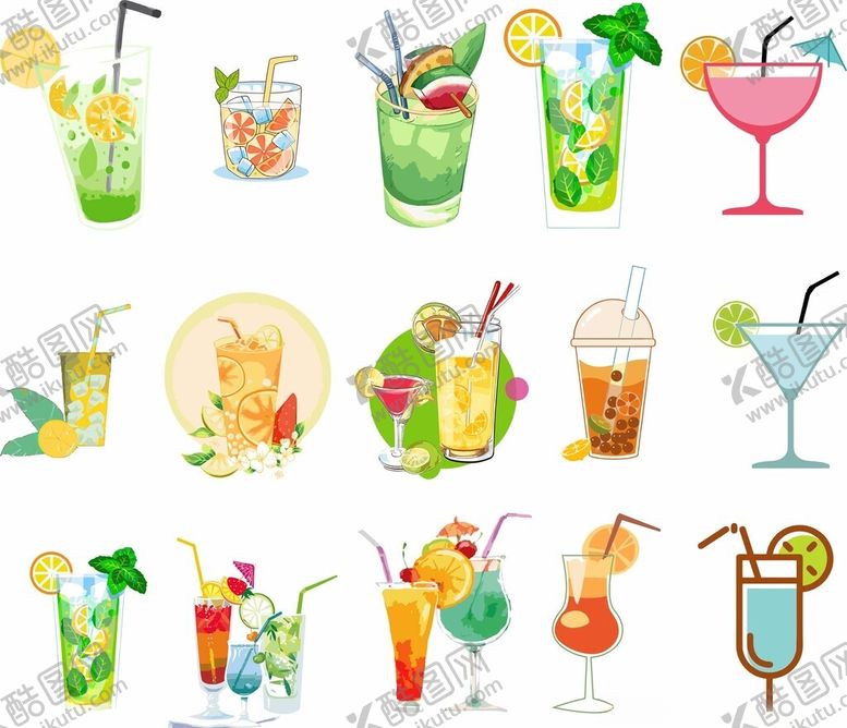 编号：57380609212337269836【酷图网】源文件下载-多彩缤纷的各式美味鸡尾酒