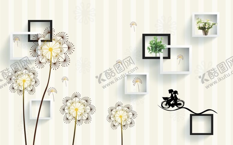 编号：82117109260731504372【酷图网】源文件下载-蒲公英框框蝴蝶背景墙