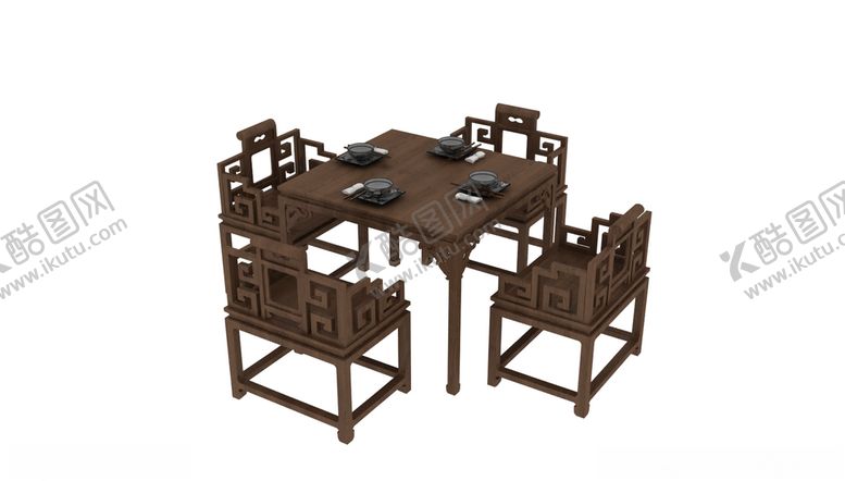 编号：86850406240022403408【酷图网】源文件下载-中式茶桌椅3d模型