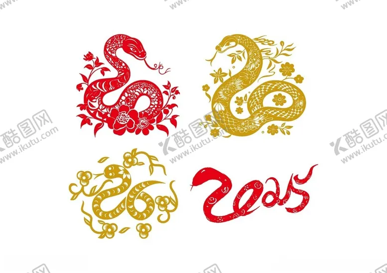 编号：61718702101933211880【酷图网】源文件下载-2025蛇年剪纸风传统生肖