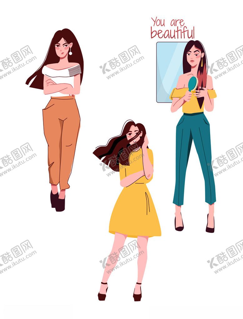 编号：51024802222224131706【酷图网】源文件下载-时尚潮流美妆女孩插画元素