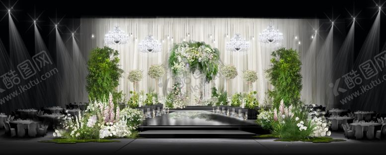 编号：73443412230008457856【酷图网】源文件下载-清新绿植系婚礼舞台布置