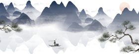 水墨背景墙山画展画山图