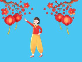 女孩赏花灯