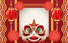 舞狮喜庆元素节日元素春节元素