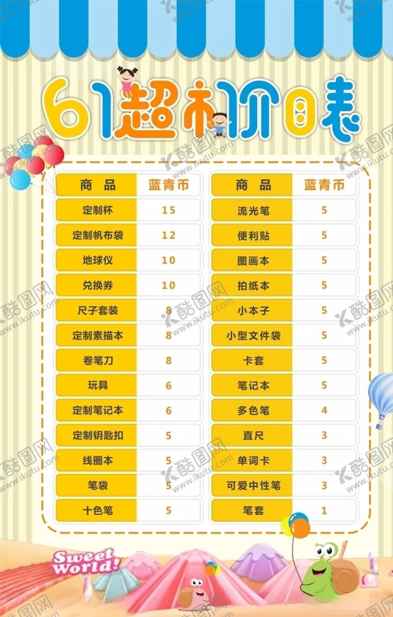 编号：67129206161205321767【酷图网】源文件下载-六一超市价目表