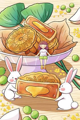 中秋插画团圆专题淘宝