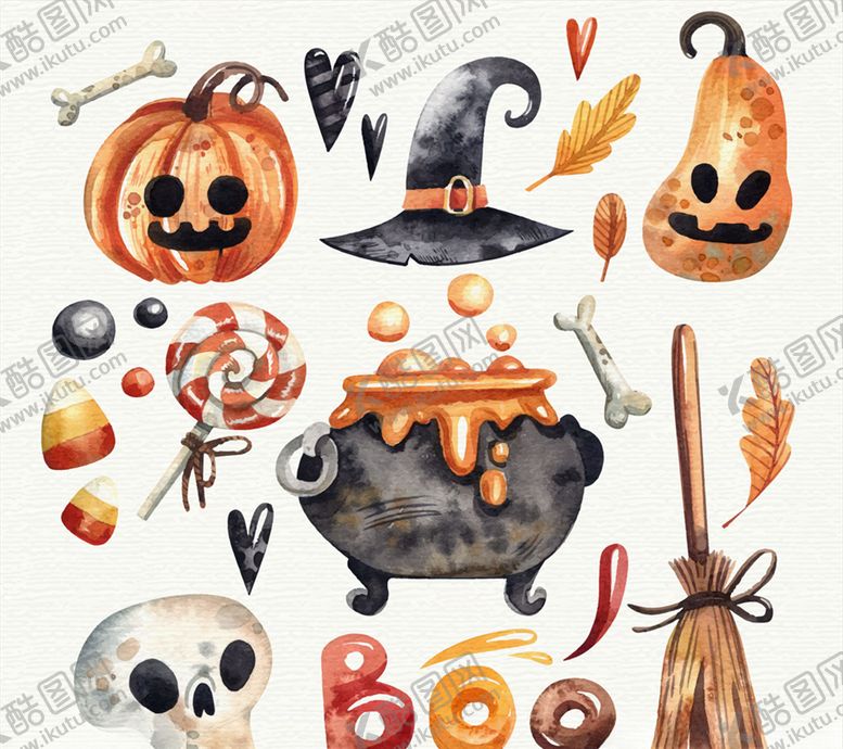 编号：99436810110733461852【酷图网】源文件下载-17款水彩绘万圣节元素