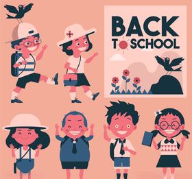 6款可爱阳光返校学生矢量素材