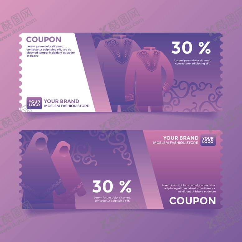 编号：91100604171623442632【酷图网】源文件下载-紫色时尚服装优惠券