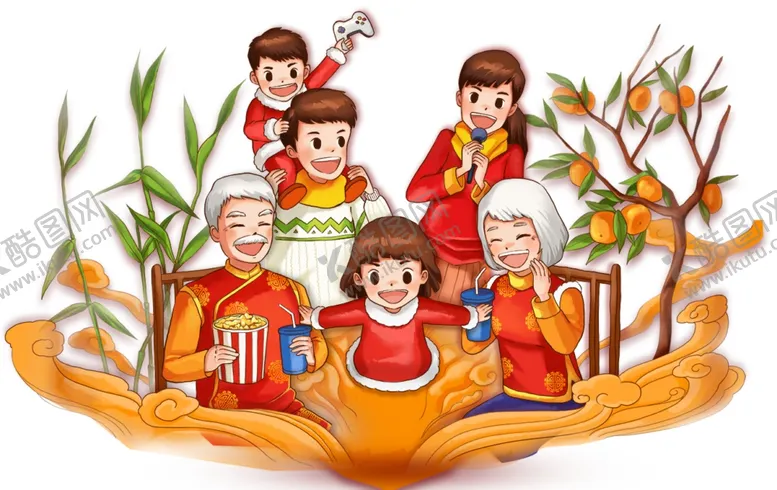 编号：32264104180842522449【酷图网】源文件下载-卡通一家人春节一家人