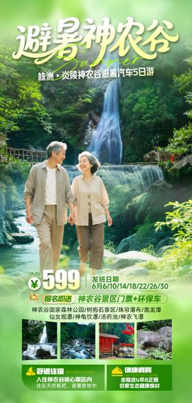 旅游海报神农谷避暑康养瀑布