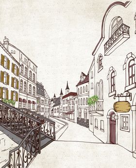 城市线条风景插画卡通
