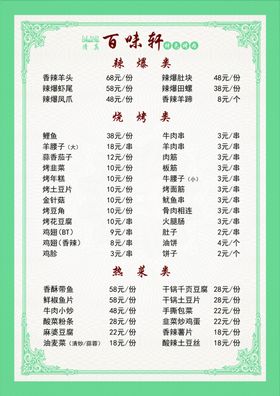 烧烤菜单