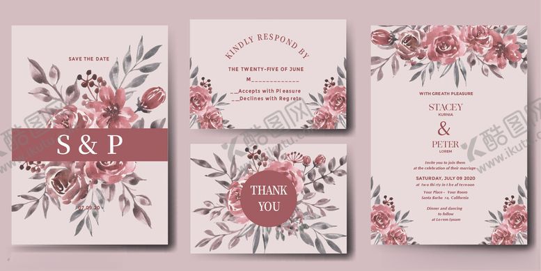 编号：47242710011118322139【酷图网】源文件下载-浪漫花卉婚礼请柬设计