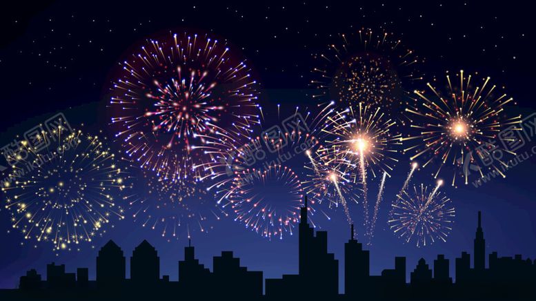 编号：27076504041300587484【酷图网】源文件下载-城市夜空绚烂烟花绽放