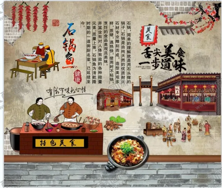 编号：68105209210238419543【酷图网】源文件下载-石锅鱼包厢背景墙