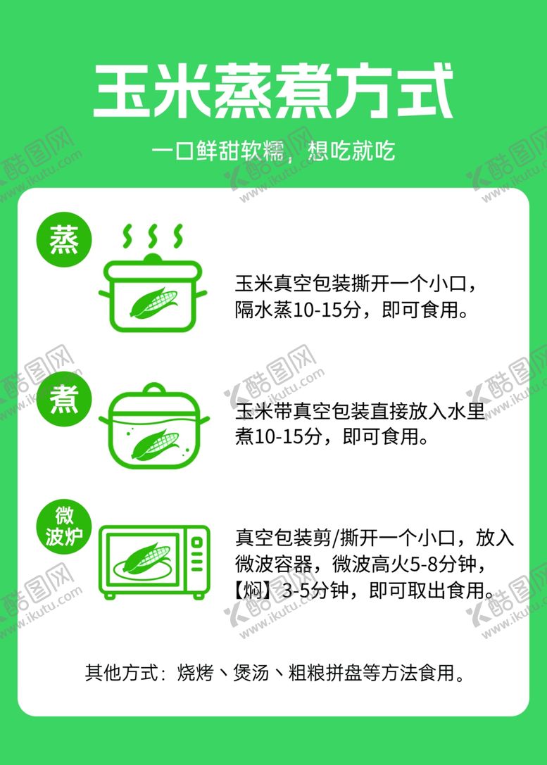 编号：14611904132216482371【酷图网】源文件下载-玉米蒸煮方式指南