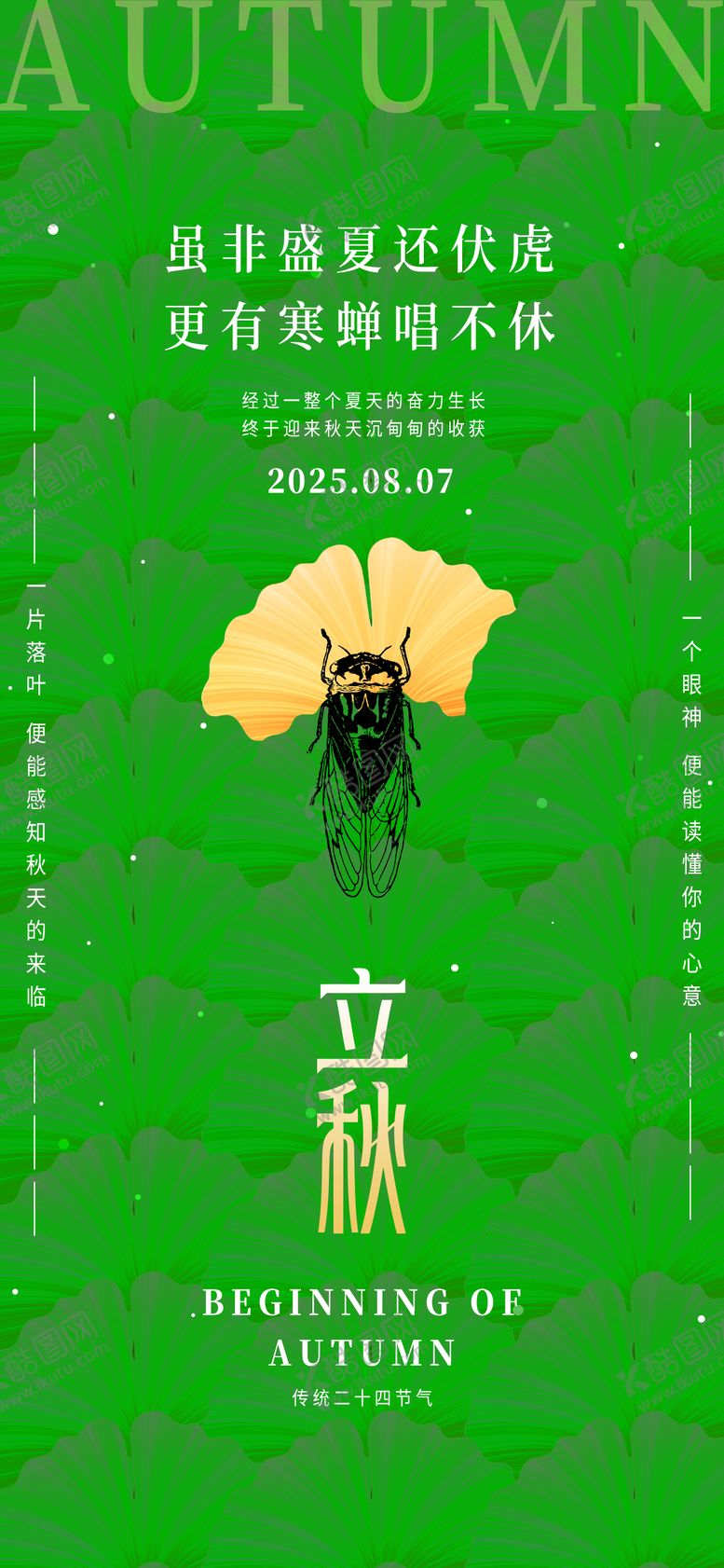 编号：45027808102239176145【酷图网】源文件下载-立秋24节气绿色银杏叶秋天海报