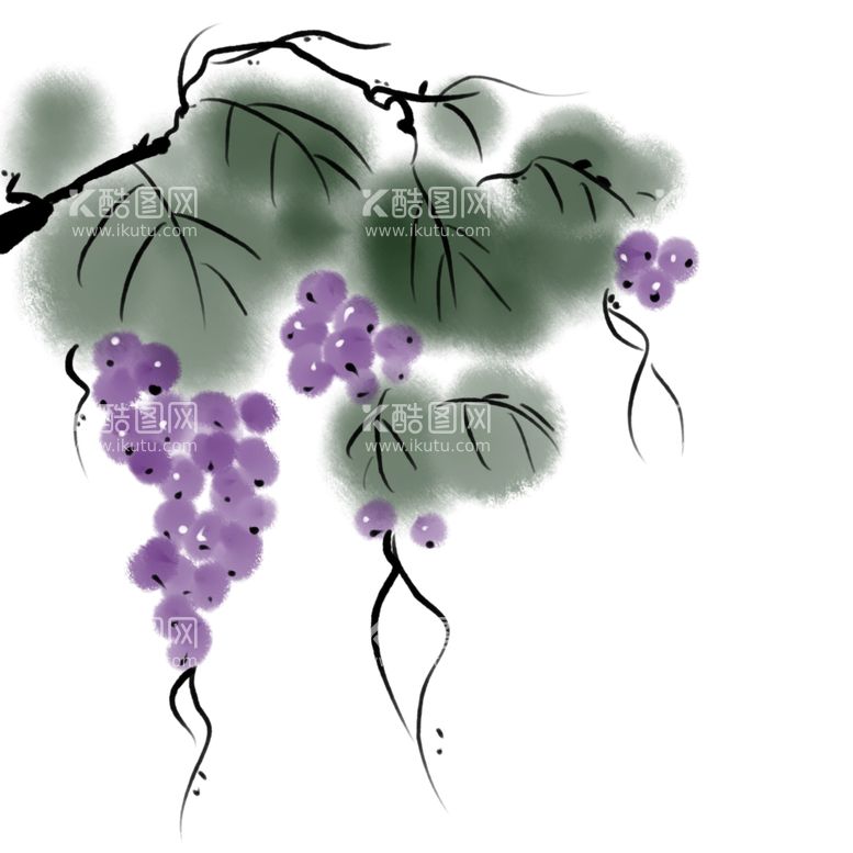 编号：49363511280907551610【酷图网】源文件下载-水墨画葡萄