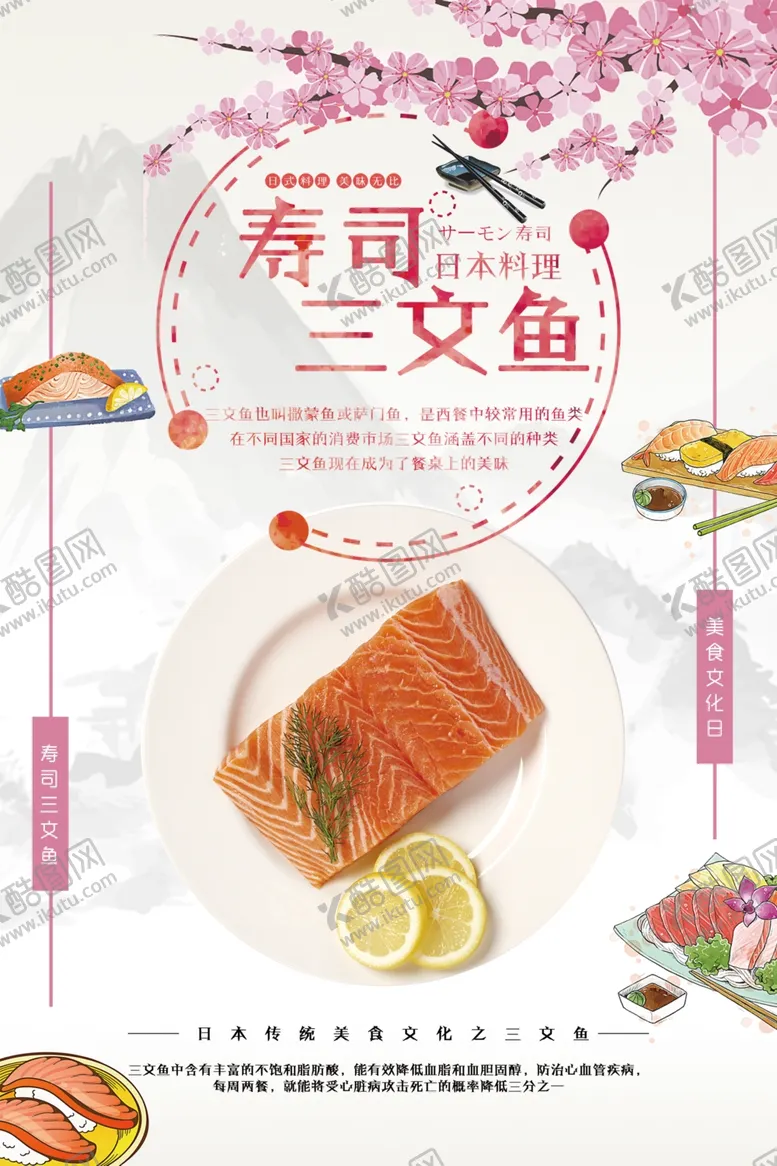 编号：31501703160432486473【酷图网】源文件下载-唯美寿司三文鱼日式料理海报