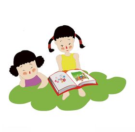 手绘卡通人物书桌前读书的小女孩