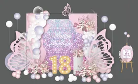 粉色梦幻蝴蝶成人礼场景布置