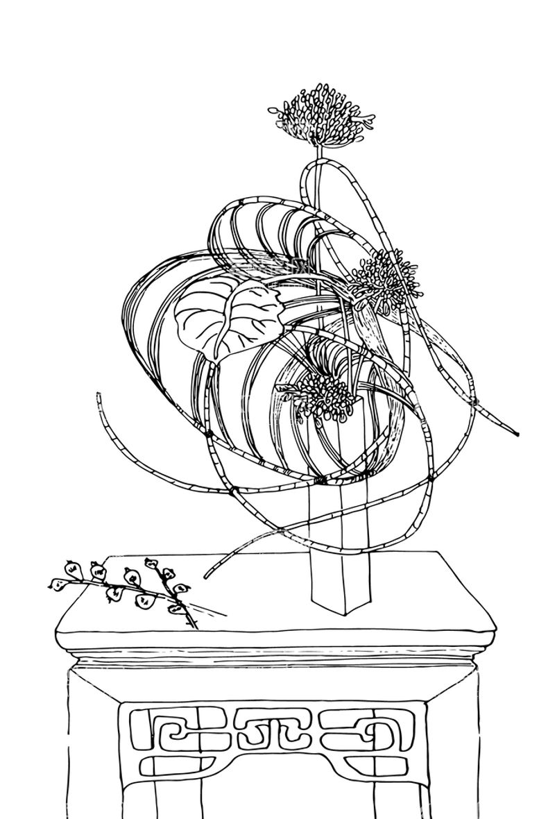 编号：93527109140618417856【酷图网】源文件下载-手绘艺术插花矢量线稿画画插图