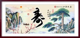 中国风背景山水画文艺清新展板工笔画