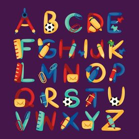 英文字母设计缤纷可爱简约矢量图