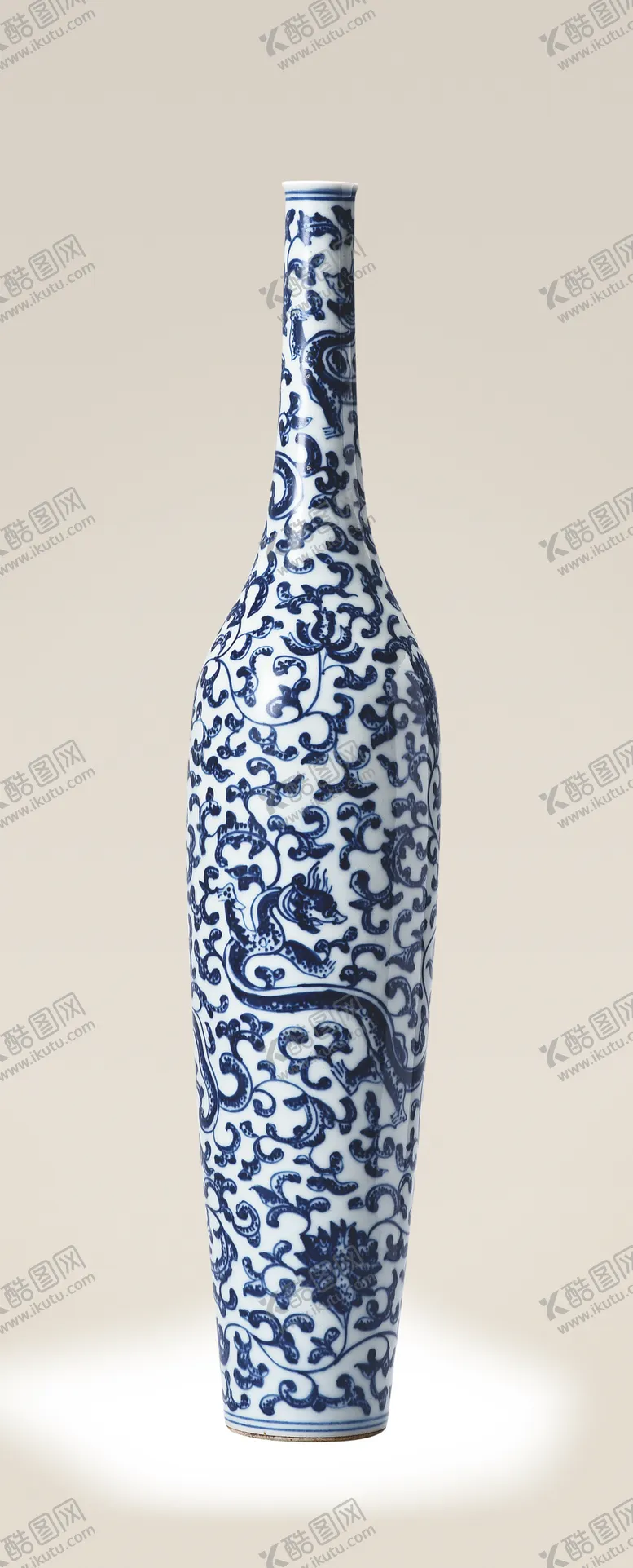 编号：44960207032024157038【酷图网】源文件下载-青花缠枝龙纹柳叶瓶