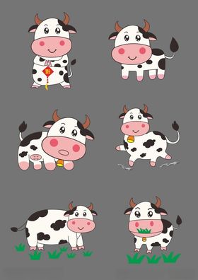 卡通奶牛动物元素插画