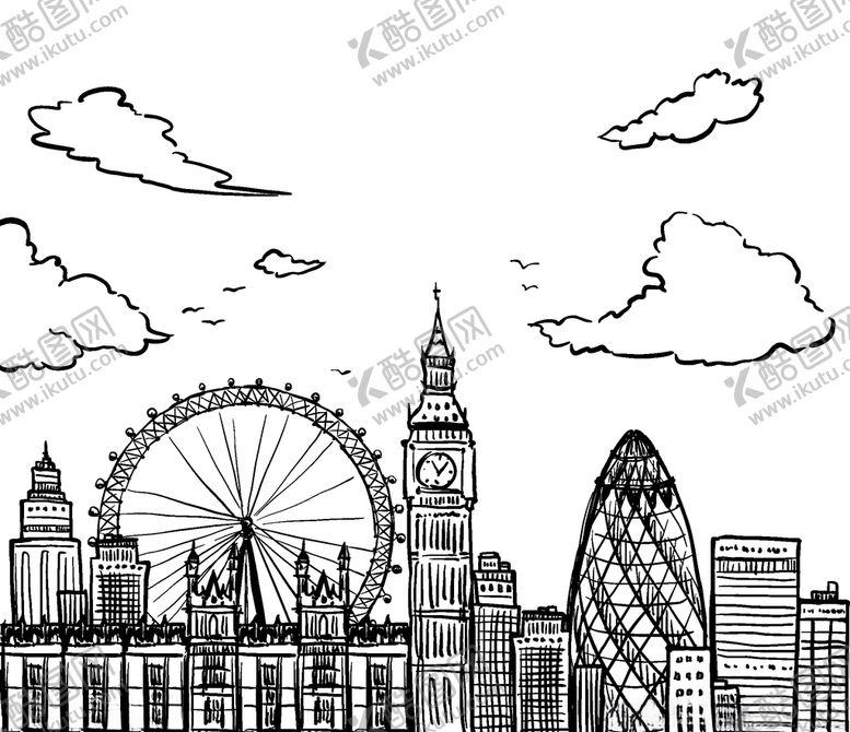 编号：20685804232259318460【酷图网】源文件下载-英国建筑手绘矢量图