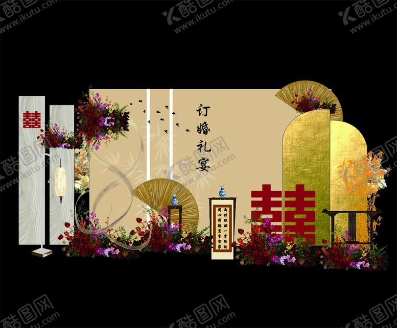 编号：48616601250916077883【酷图网】源文件下载-订婚背景婚宴模版红