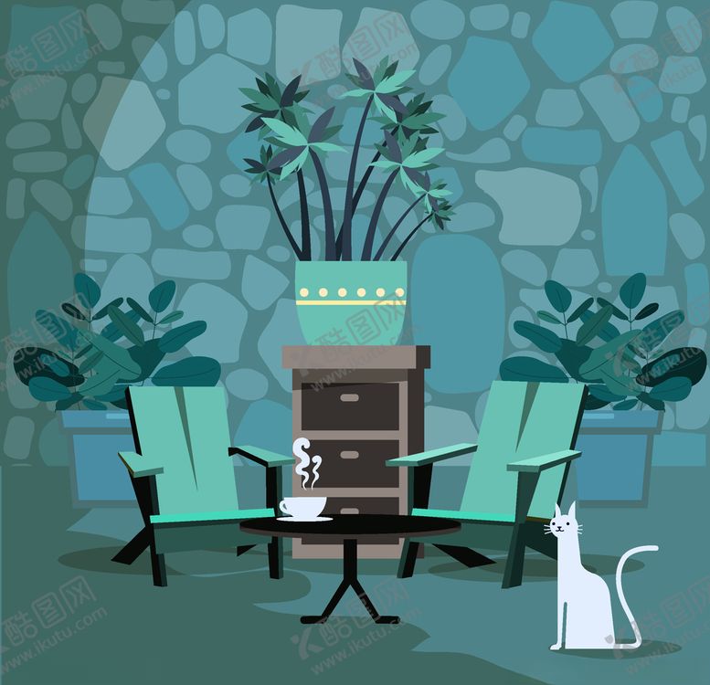 编号：15269810271251438955【酷图网】源文件下载-创意客厅和白猫设计