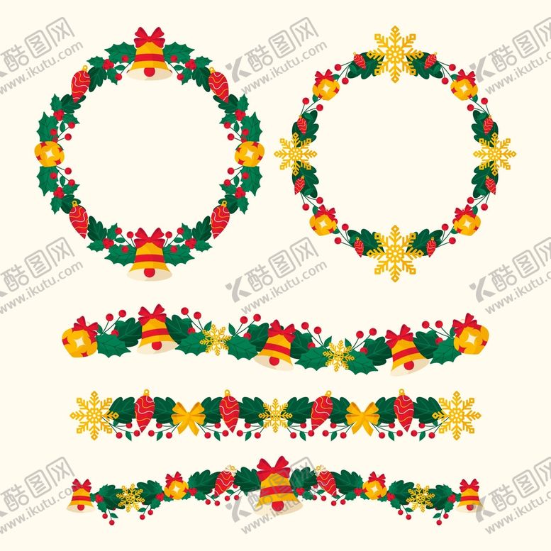 编号：71558210170215312388【酷图网】源文件下载-手绘平面圣诞框架和边框集合矢量
