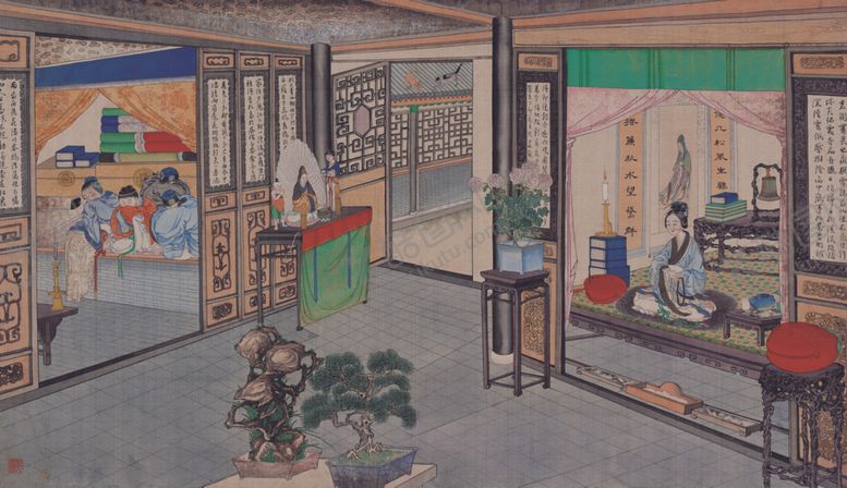 编号：46301507040752279495【酷图网】源文件下载-红楼梦场景精美工笔画