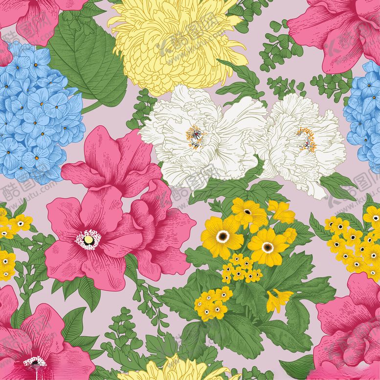 编号：76349610300937354238【酷图网】源文件下载-多彩花卉图案清新又美丽