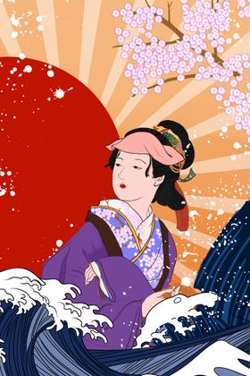 日系手绘女人插画图片