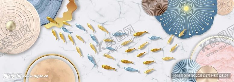 编号：74384811201731224511【酷图网】源文件下载-多彩圆形物件与鱼形装饰