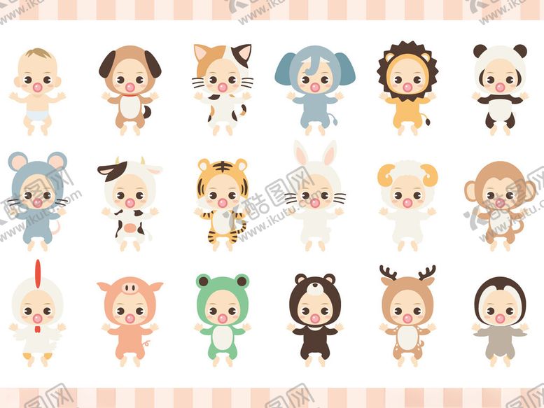 编号：96624410300802265087【酷图网】源文件下载-可爱动物拟人卡通形象集合