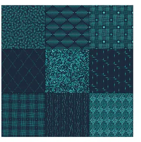 蓝绿色调几何花卉图案集合